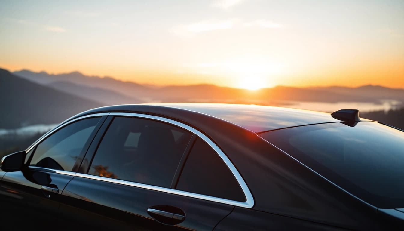 Experience top-rated seattle to vancouver car service with a luxury vehicle amidst stunning Pacific Northwest scenery.