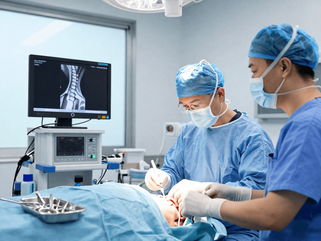 Bel fıtığı ameliyatı being performed in a modern surgical setting, showcasing advanced techniques and patient care.
