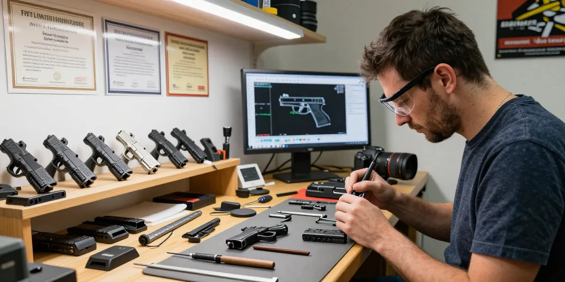 Custom Glock slides at https://precisionglockslides.com being expertly crafted in a professional workshop.