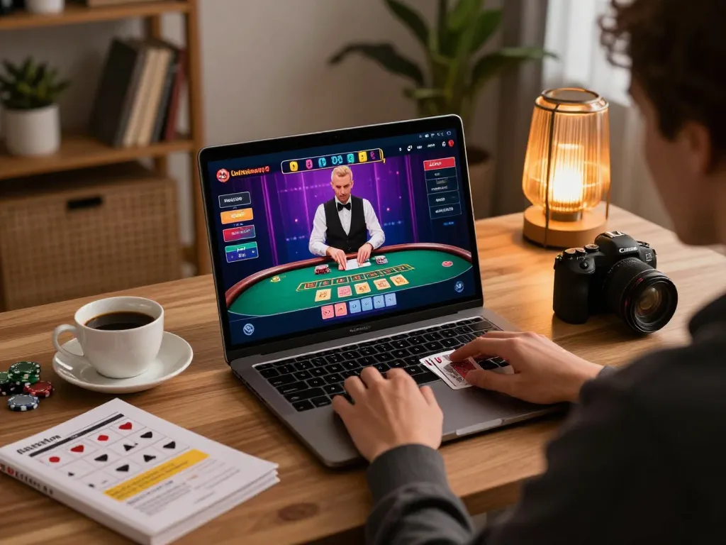 Engaging in online casinos Canada from home, playing live blackjack for winning strategies.