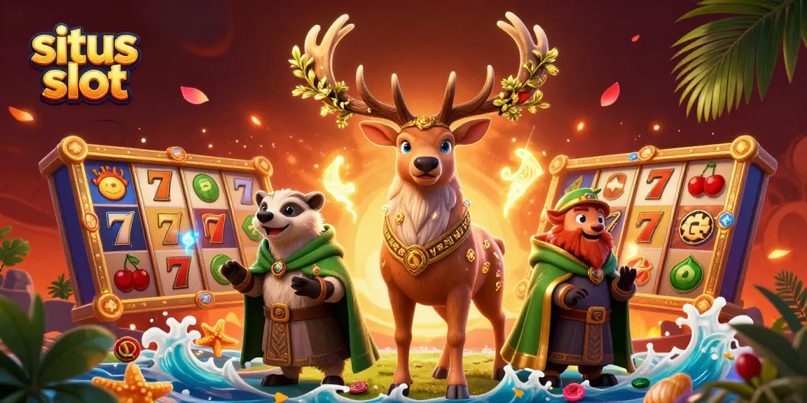 Experience the thrill of situs slot with a vibrant 3D scene featuring Celtic characters and slot game elements.