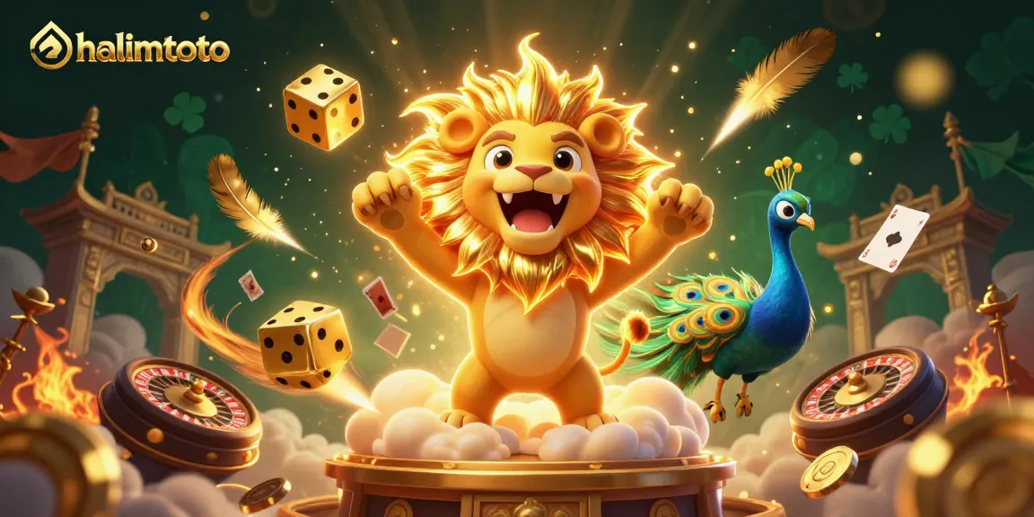 Engage with halimtoto as a roaring sun lion channels winning energy amid dynamic casino elements.