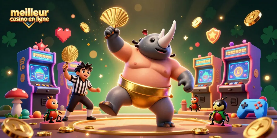 Profitez des jeux au meilleur casino en ligne avec une scène dynamique de jeu et des personnages colorés.