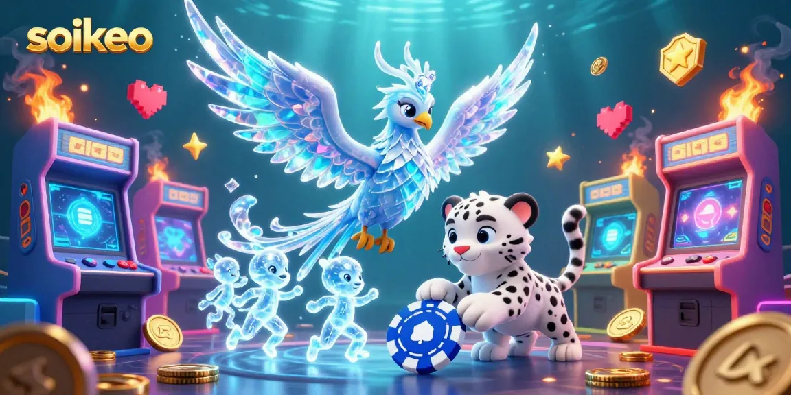 Engage in thrilling soikeo betting strategy with vibrant casino elements around a stunning ice phoenix.