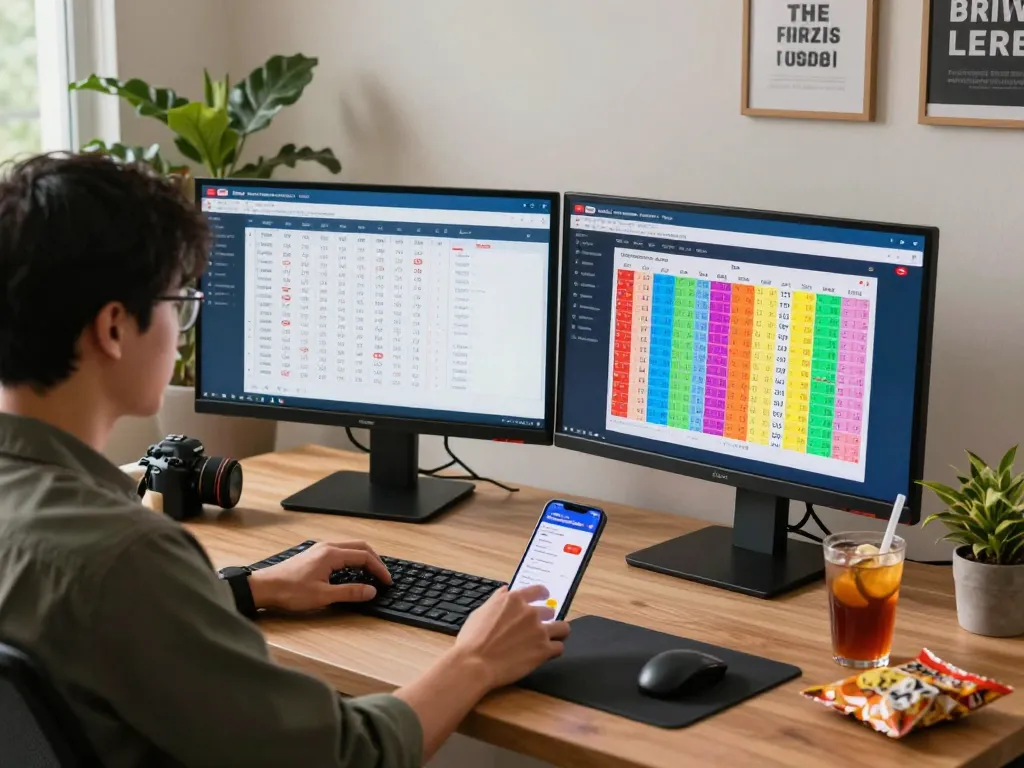 Engaging with live Pengeluaran HK results on dual monitors in a modern office.