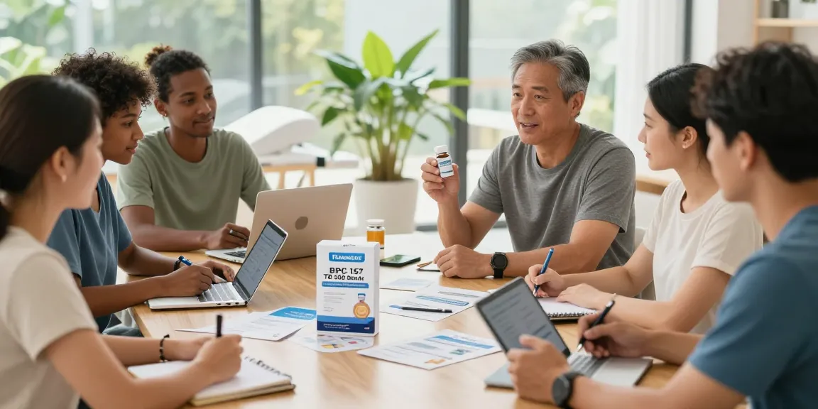 BPC 157 TB 500 Blend discussion in a modern health setting with participants exploring precision compounds.
