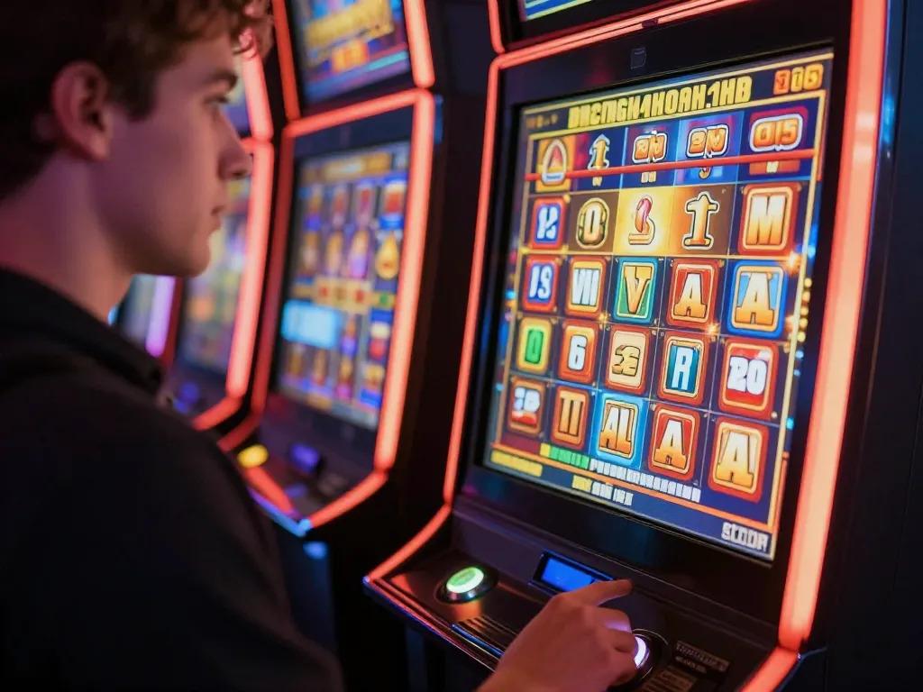Player spinning slot77 machine reels for a chance to win huge jackpot.