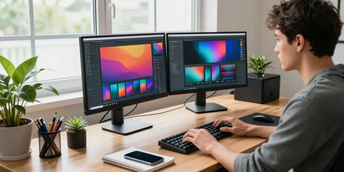 Capture of a developer using 截图工具 in a modern tech workspace, with dual monitors and ergonomic setup.