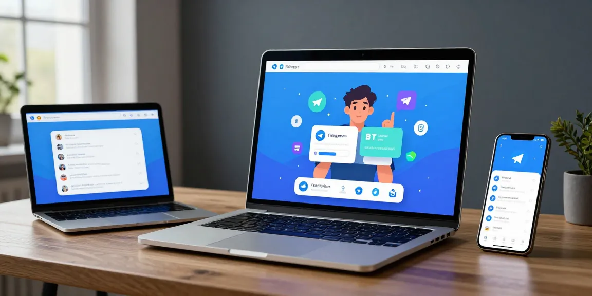 Interactive Telegram interface features showcasing messaging tools on various devices, highlighting the telegram官网 experience.