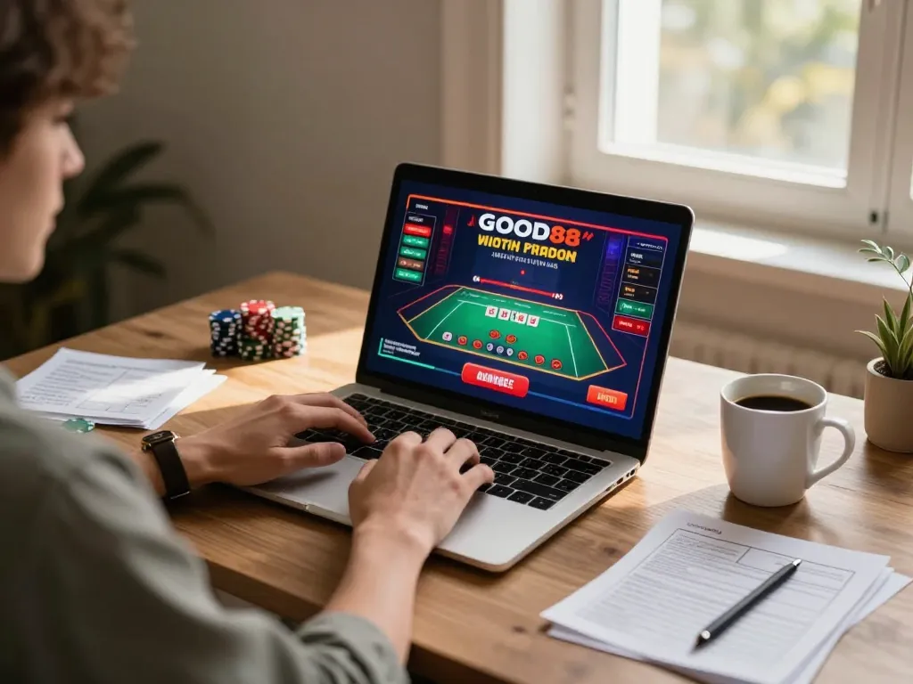 Engaged player enjoying a live blackjack game on GOOD88's online casino platform.