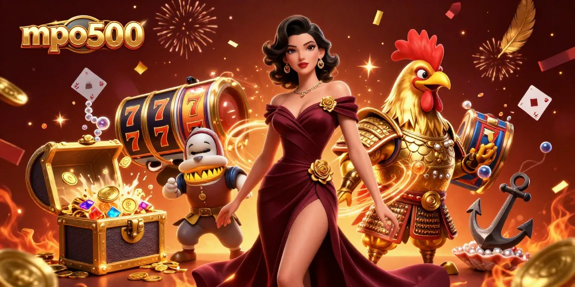 Experience exciting gameplay with mpo500 featuring a glamorous character and a rooster warrior.