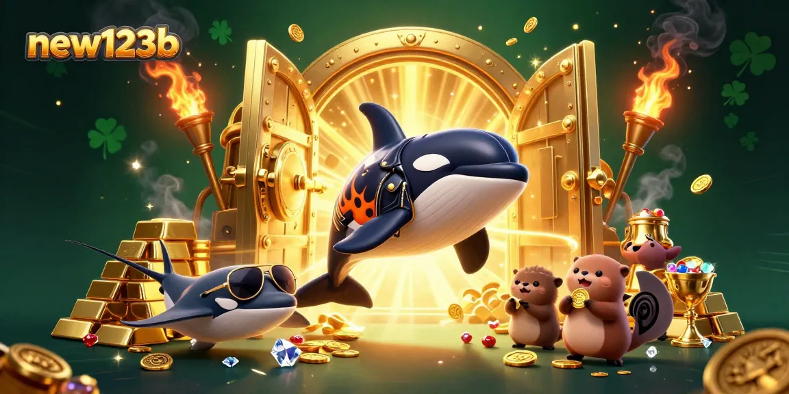 Experience thrilling wins with new123b, featuring a lively 3D casino scene.