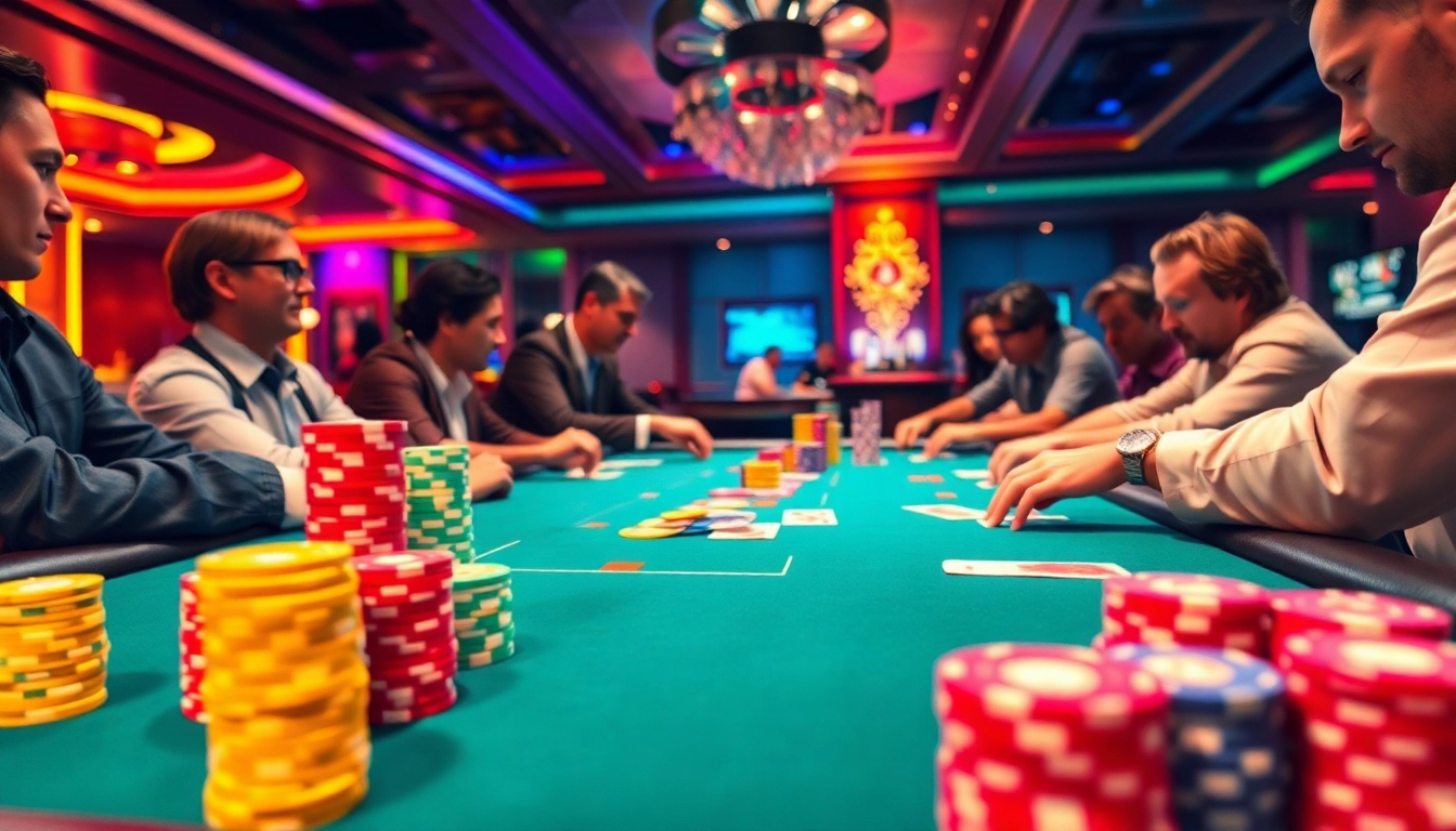 Mulai permainan poker ondel4d dengan suasana penuh semangat dan chip berwarna-warni.