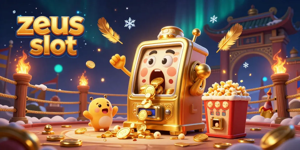Experience big wins with zeus slot in this dynamic 3D illustration featuring a golden slot machine jackpot.