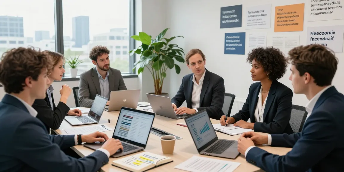 Networking session showcasing the Schweizer Unternehmernetzwerk with diverse entrepreneurs collaborating in a modern office environment.