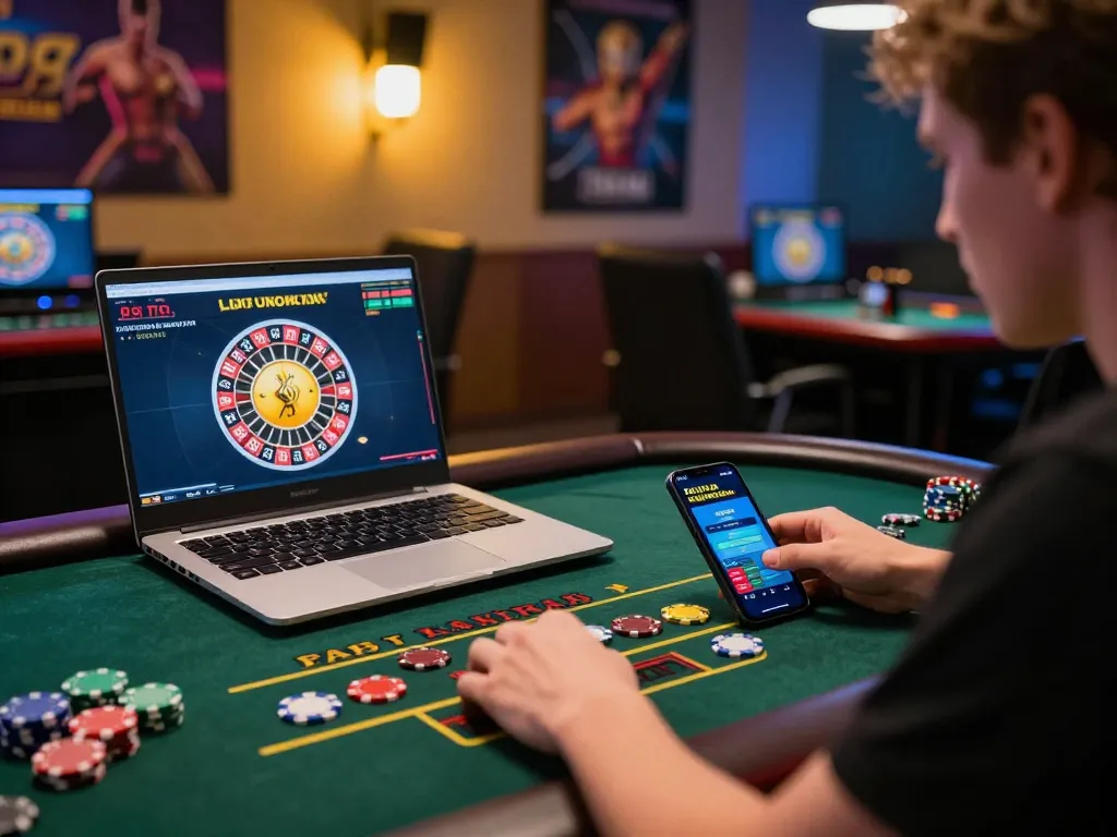 Player enjoying live dealer roulette on 888top com laptop, showcasing exciting online gambling experience.