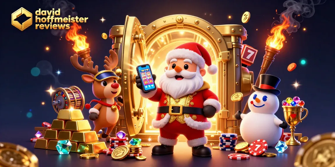 Experience the excitement of david hoffmeister reviews with cartoon Santa, reindeer, and snowman in a casino.