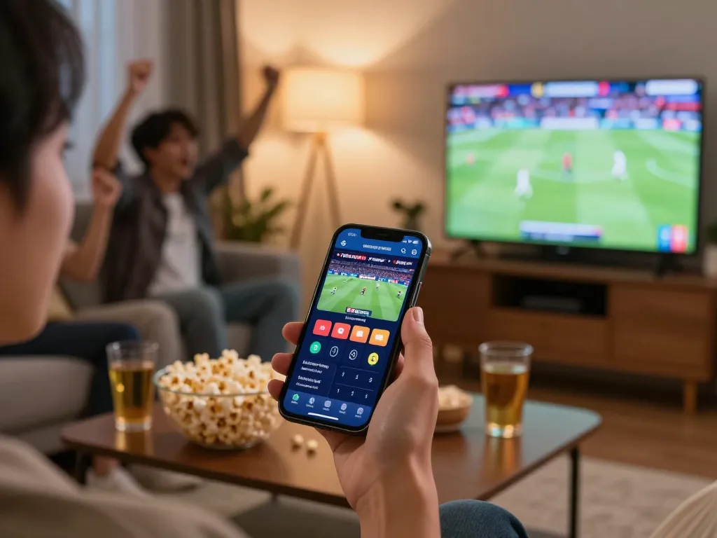 Using the app 98win to place bets while enjoying a live sports event at home.