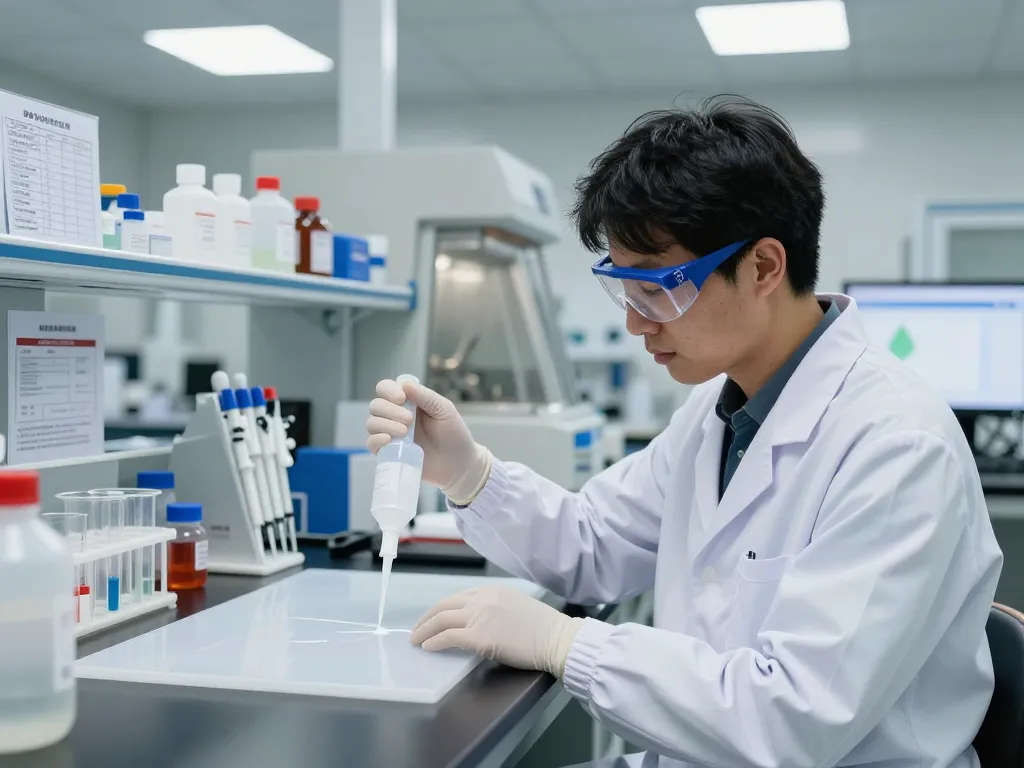 Using Hóa chất bóc lớp ép plastic in a laboratory for plastic surface testing and preparation.