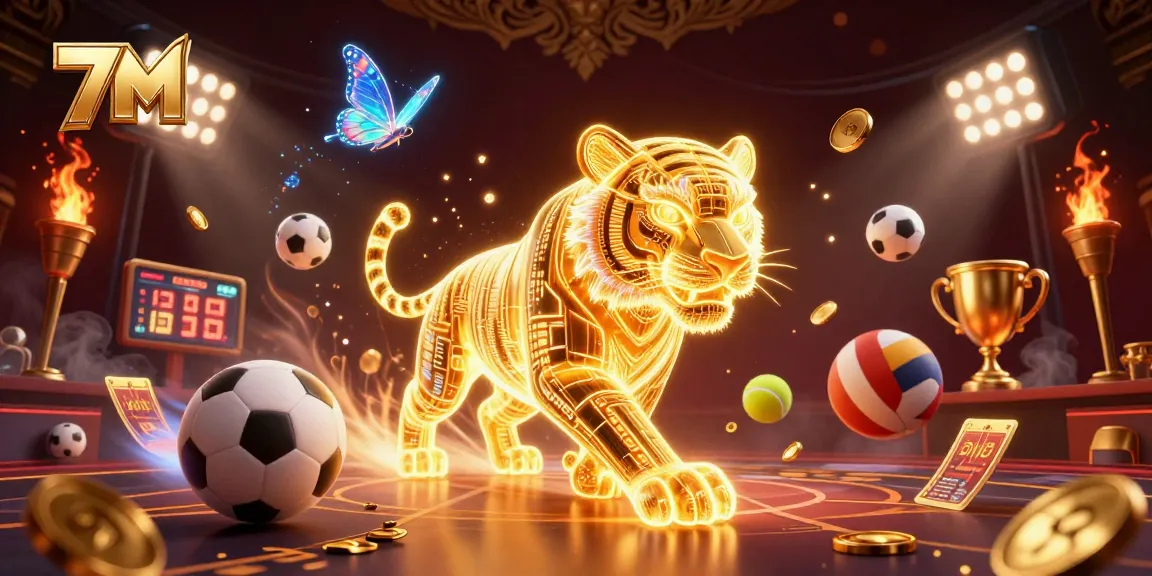 Experience the thrill of betting with 7M as the golden tiger prowls through a rich digital landscape.