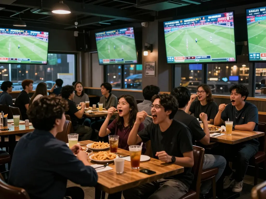 Bongdalu live scores displayed in a lively sports bar while fans celebrate exciting moments