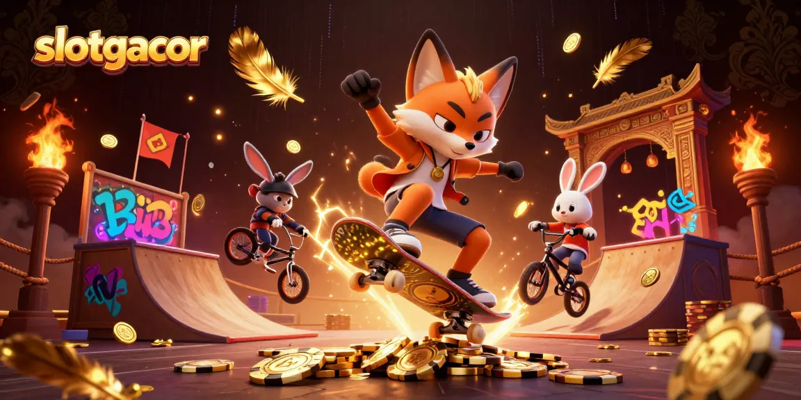 Experience thrilling slotgacor action with a vibrant 3D scene featuring playful characters amidst casino elements.