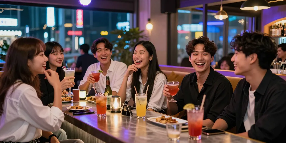 퀸알바와 함께하는 강남의 활기찬 밤문화, 바에서 즐거운 친구들.