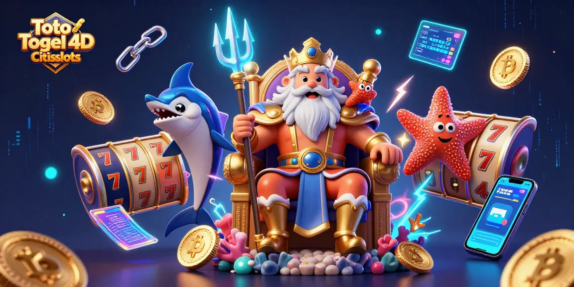 Bet online with Toto Togel 4D Citislots featuring vibrant 3D characters and casino elements.