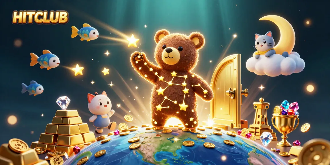 Experience the magic of HITCLUB as the constellation bear collects treasures amidst a sparkling casino scene.