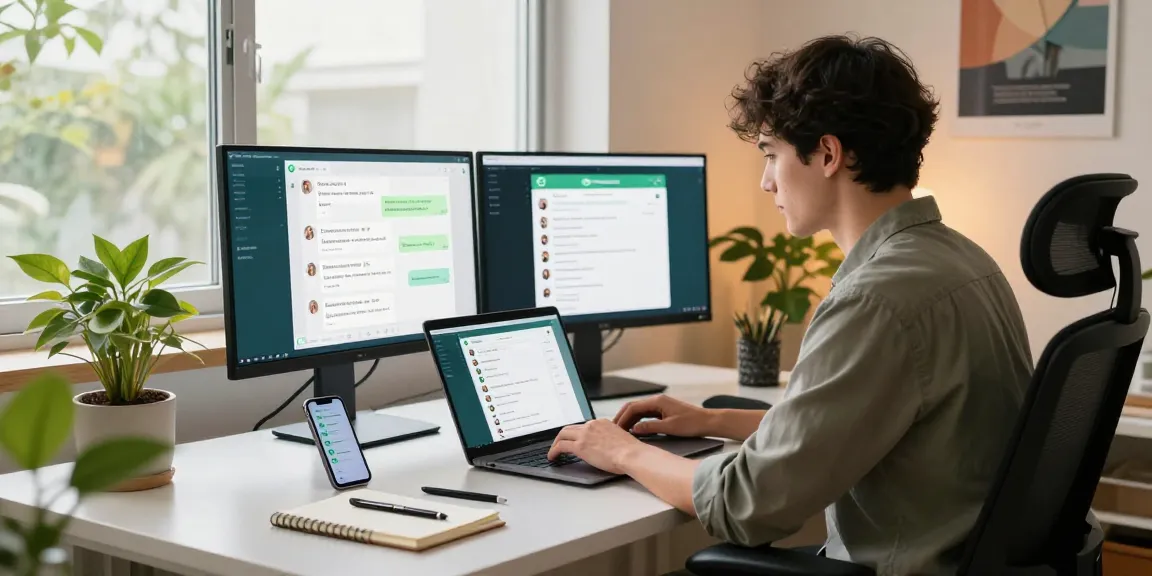 Seamless communication in a modern home office with WhatsApp網頁版 on screen