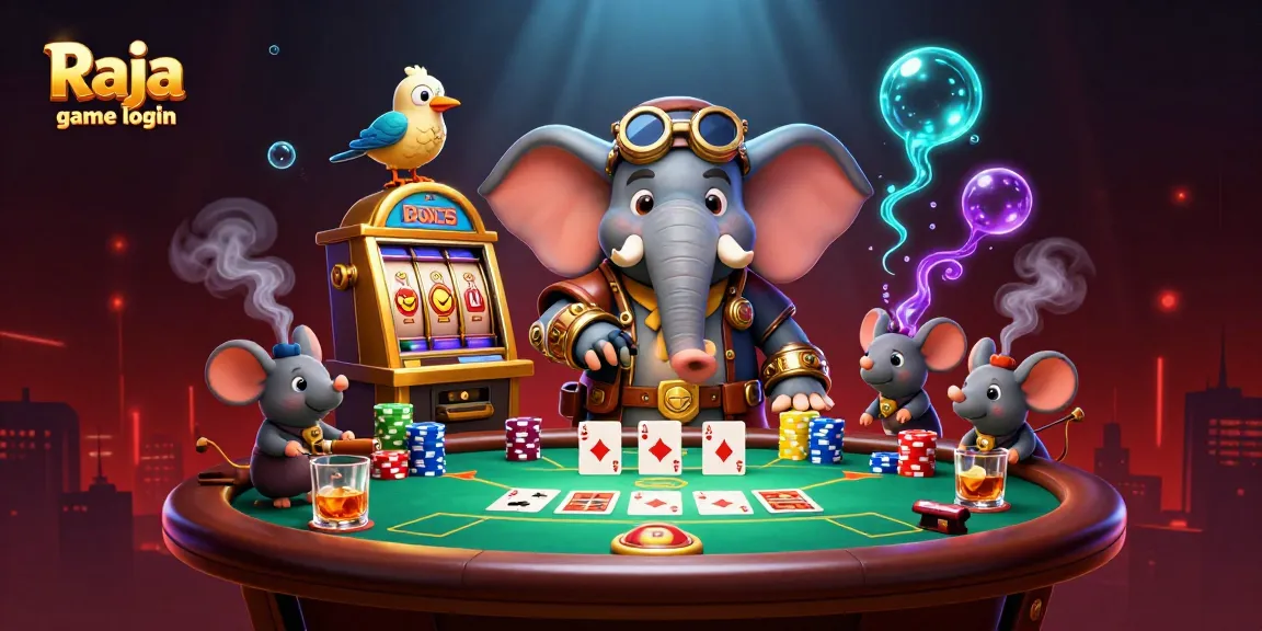 Engage with Raja game login at a vibrant casino featuring energetic characters and gaming elements.