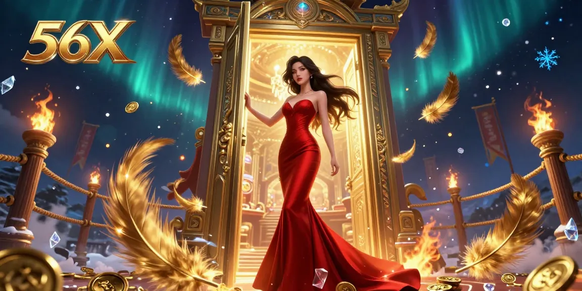 Experience the vibrant world of 56X with dynamic casino elements and a beautiful scene.