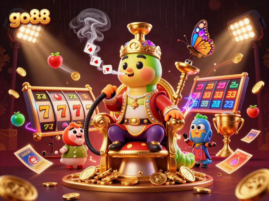 Play exciting slots at go88 with vibrant symbols and casino action in a stunning illustration.