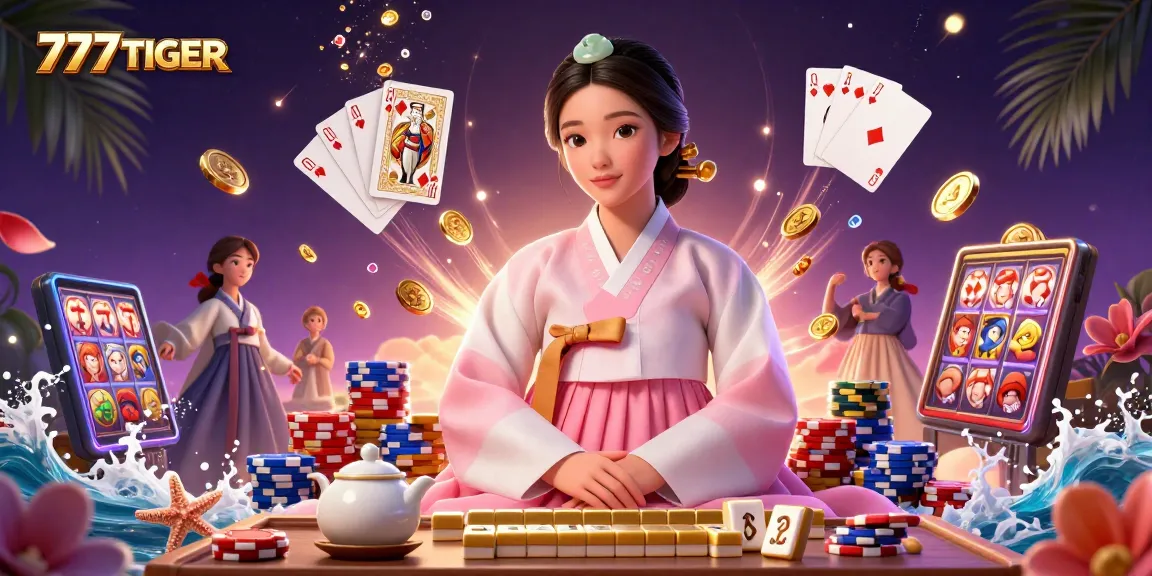 Experience thrilling gameplay at 777TIGER featuring vibrant golden coins and stacked poker chips.