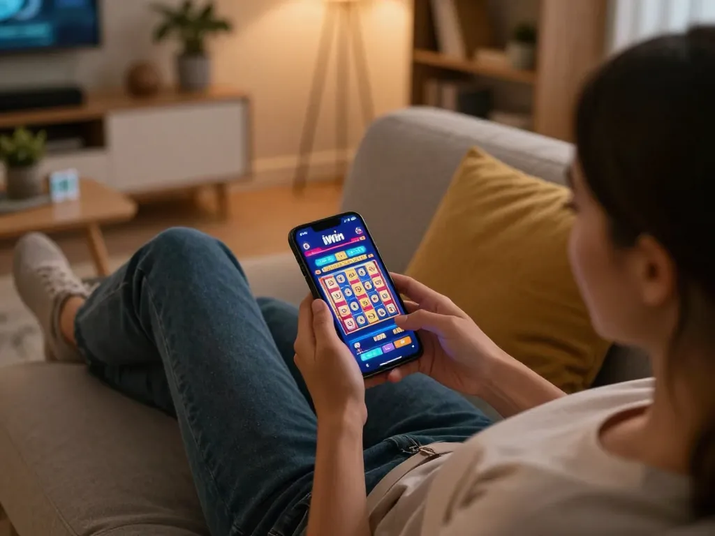 Engaging smartphone experience with iWin casino app, reflecting strategic home gaming