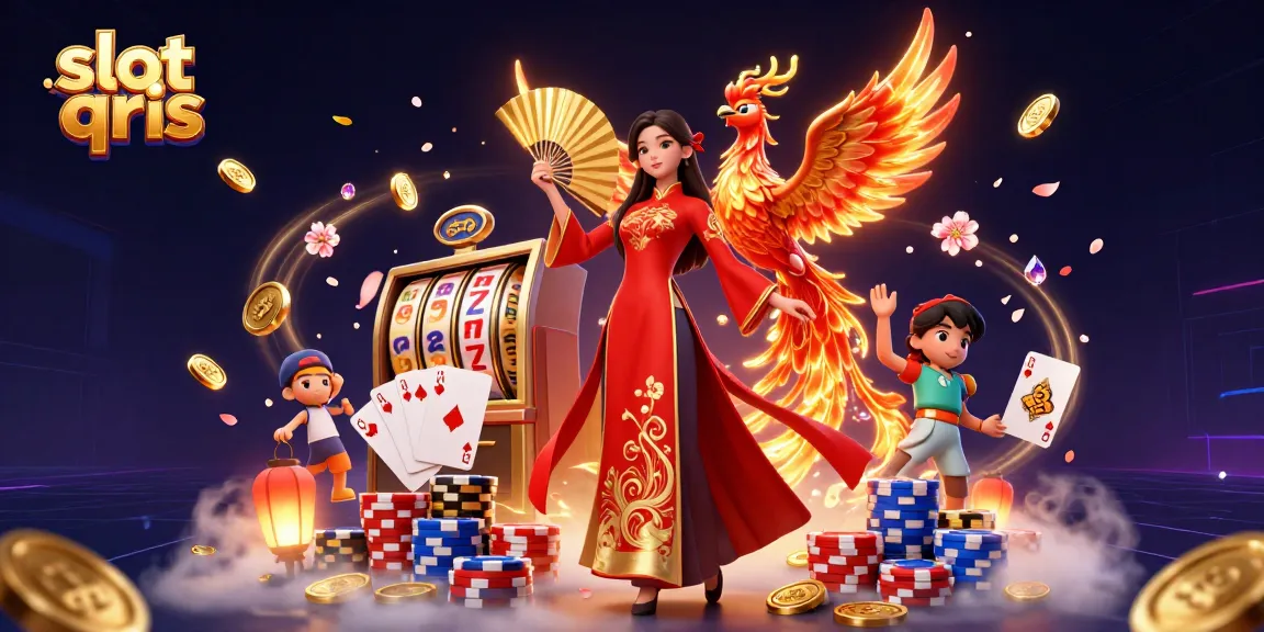 Experience thrilling victories with slot qris through a vibrant illustration showcasing beautiful imagery and engaging elements of casino gaming.