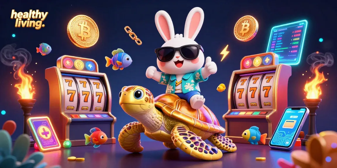 Engaging healthy living scene showcasing a lucky rabbit and golden turtle in an exciting casino atmosphere.