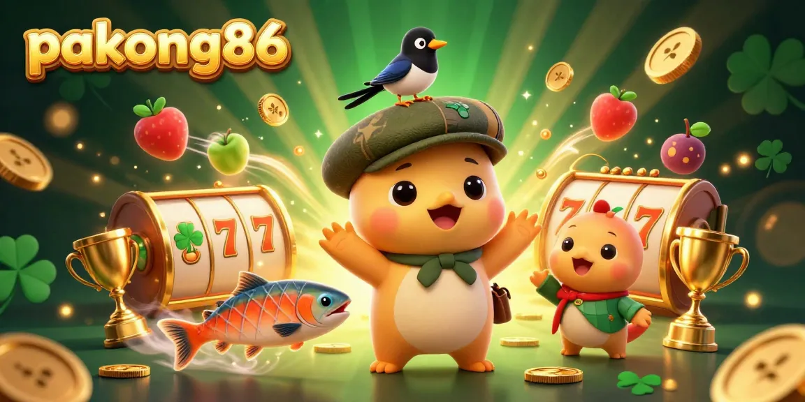Experience thrilling wins with pakong86 in a vibrant slot game illustration featuring lively characters and dynamic elements.