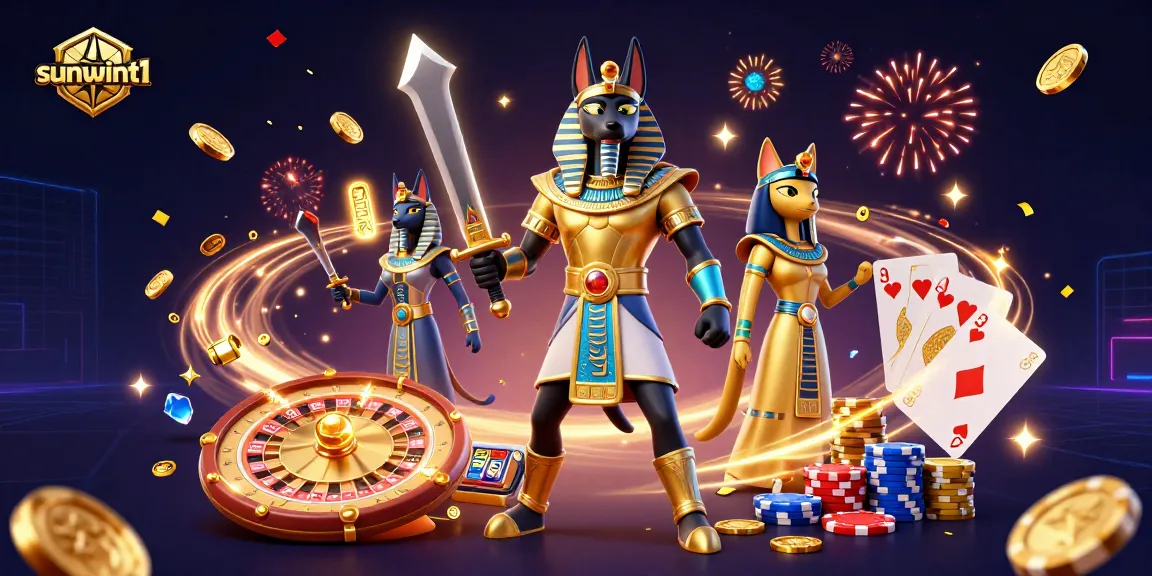 Experience winning strategies at sunwint1 with Anubis and Bastet amid sparkling casino elements.
