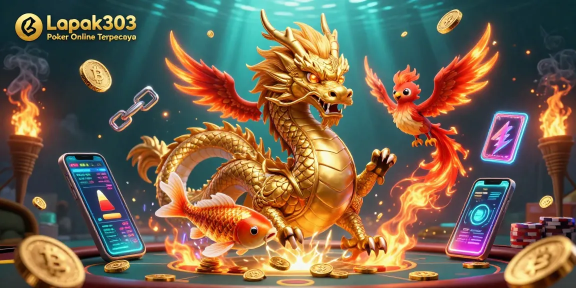 Engage in Lapak303 Poker Online Terpercaya with lively characters and vibrant game elements.