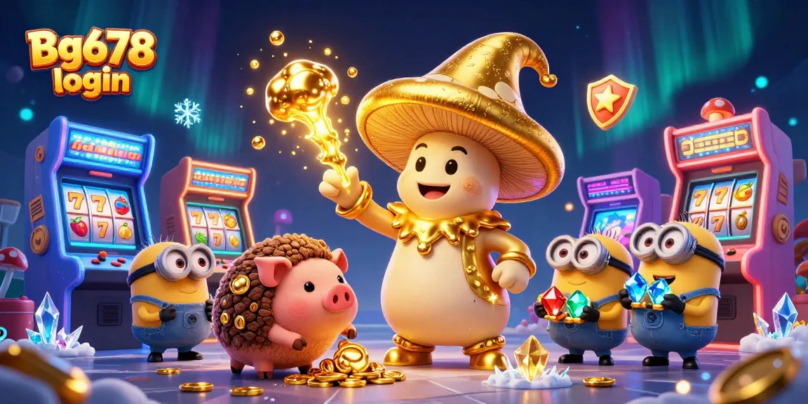 Engage with Bg678 login magic featuring a whimsical wizard and treasures in a dynamic casino environment.