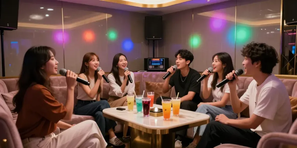 강남 달토 가라오케에서 즐거운 시간 보내는 친구들