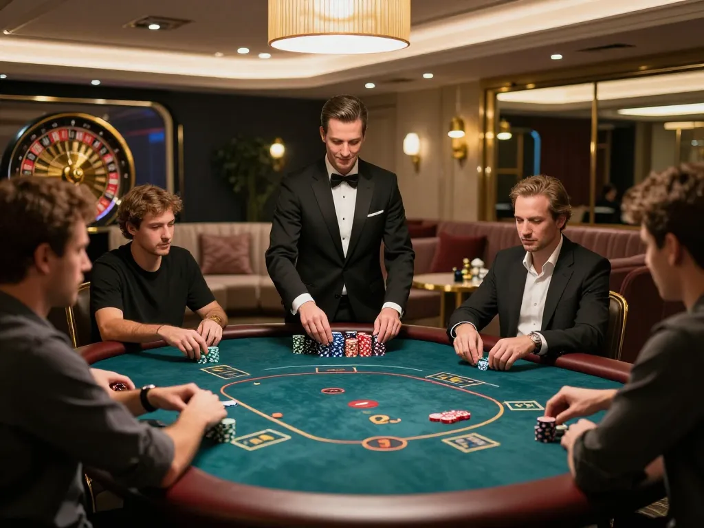 High-stakes poker action at TG88 VIP gaming room, players deeply engaged in strategic gameplay.