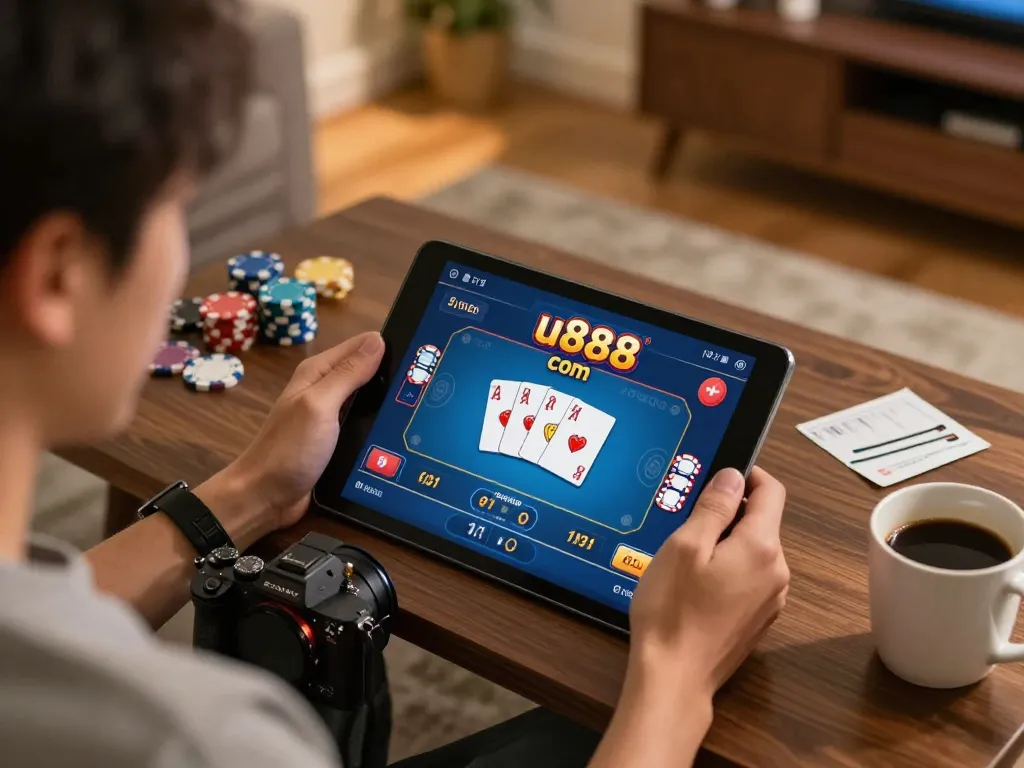 Engaging in an online poker game at u888 com with strategy notes on the table.
