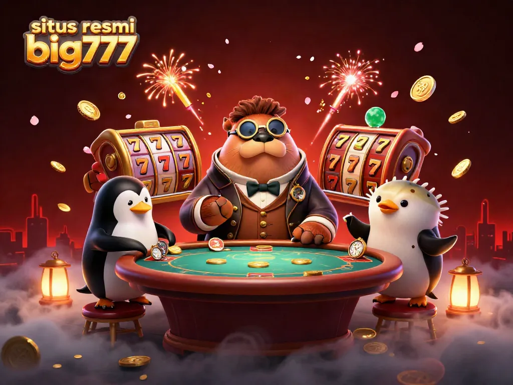 Experience the excitement with situs resmi big777 as a jolly walrus plays poker underwater, surrounded by vibrant gaming symbols.