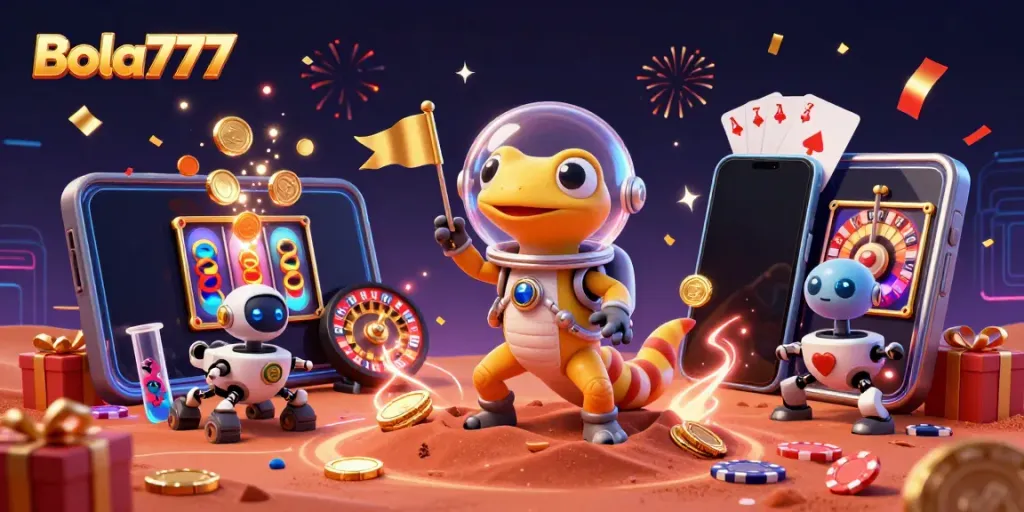 Permainan seru di Bola777 dengan gecko Mars dan robot rover di kasino emas
