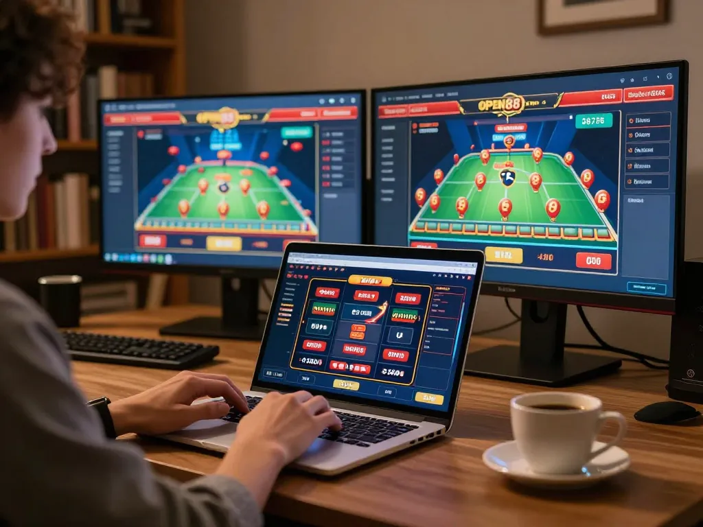 Engage with Open88 online casino games in a cozy, stylish home gaming setup.