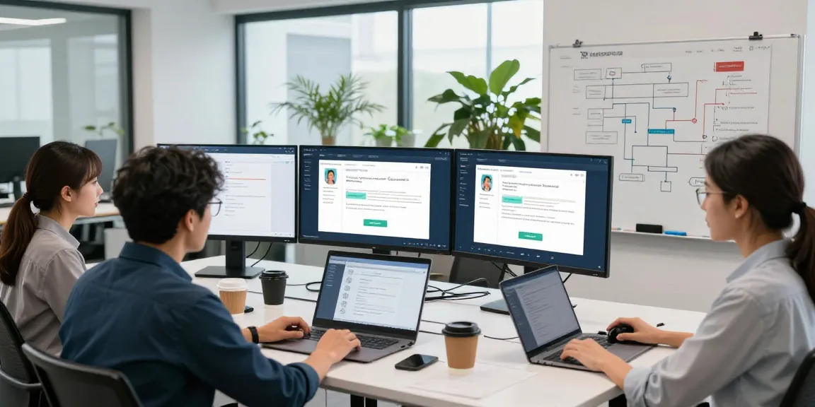 Age verification system professionals discussing compliance strategies in a modern workspace.