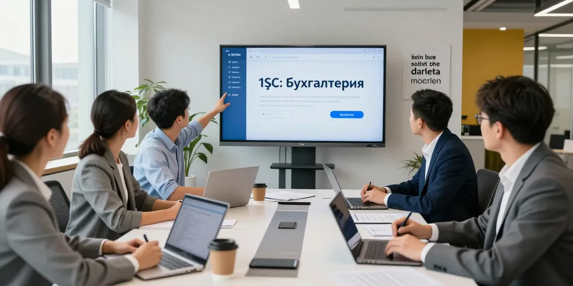 Купить 1С бухгалтерию: Совещание команды специалистов по внедрению программного обеспечения 1С в современном офисе
