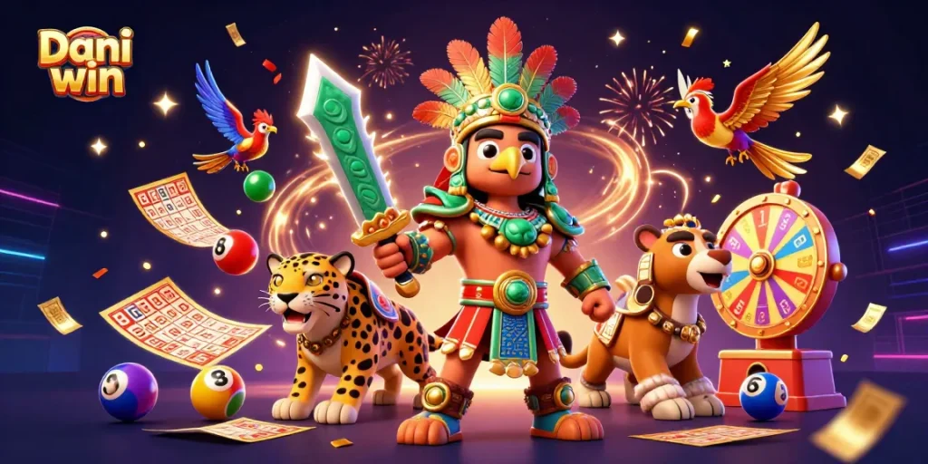 Engage with Dhani win's vibrant lottery and gaming experience featuring colorful balls and exciting characters.